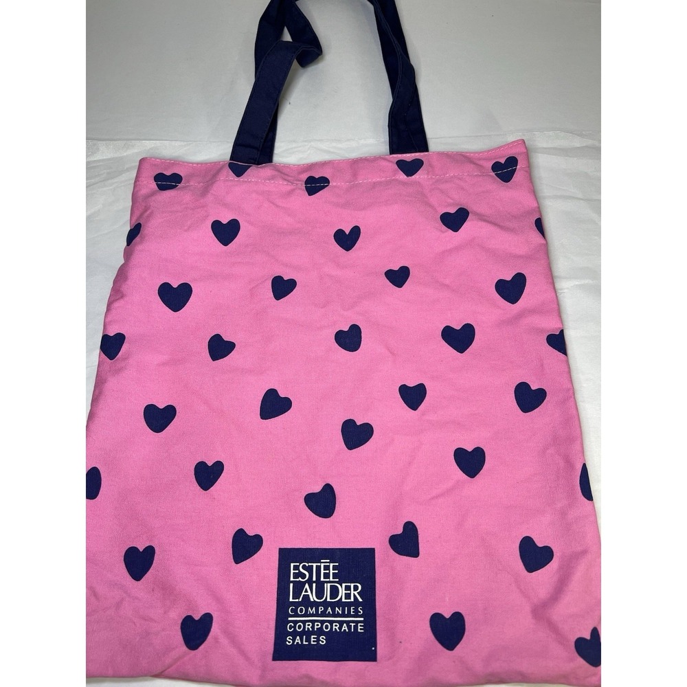 Rare Estee Lauder Large Corporate Sales Bag Tote Pink With Navy‎ Blue Hearts
